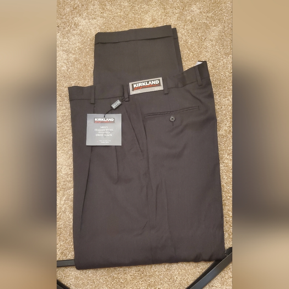 COPY - Kirkland Signature Mens Italian wool pleated cuffeddress slacks dark gra…